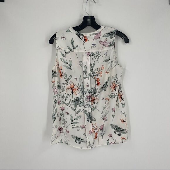 C&E Women’s Round Neck Sleeveless Button Front Floral Sheer Blouse size S - Picture 3 of 3